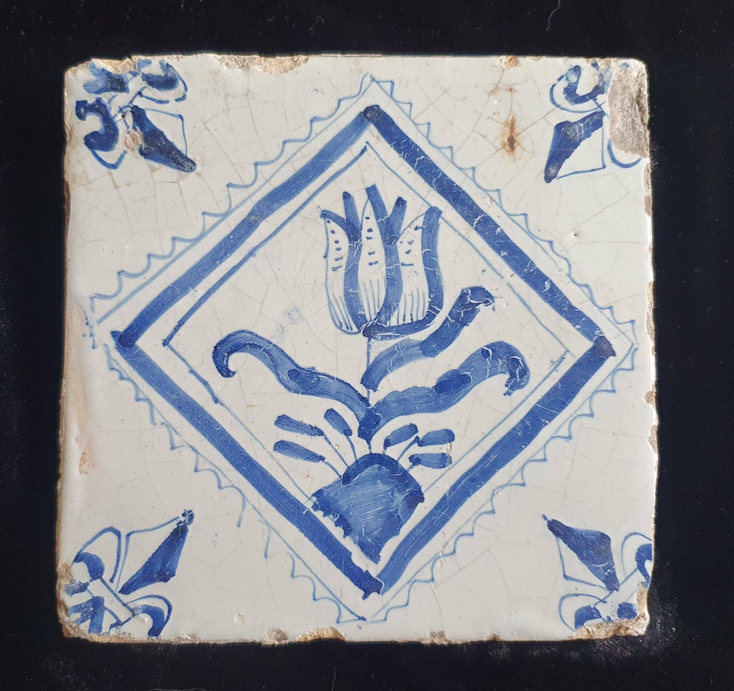 17th Century Dutch Delft Tulip Tile