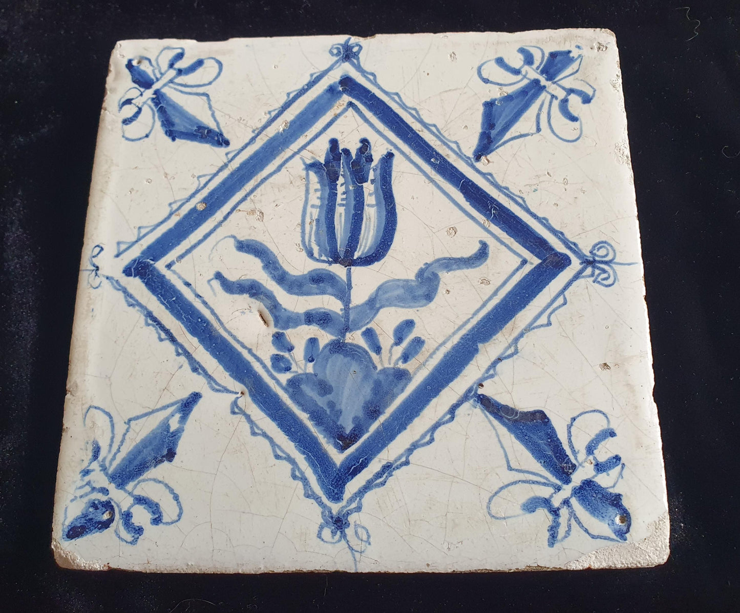 17th Century Dutch Delft Tulip Tile