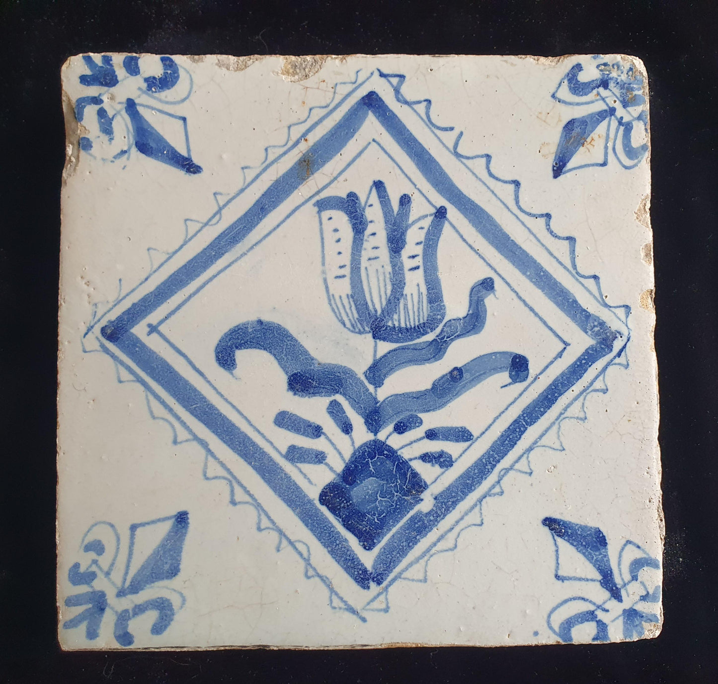 17th Century Dutch Delft Tulip Tile