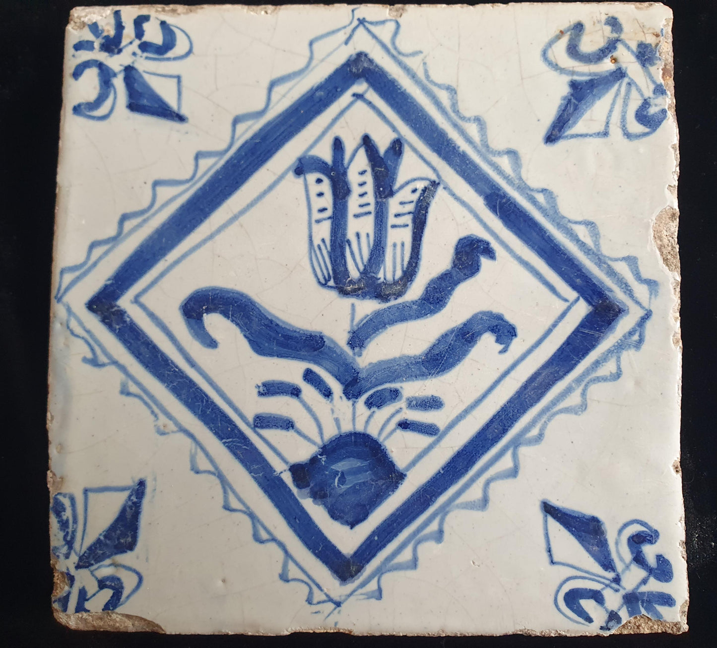 17th Century Dutch Delft Tulip Tile