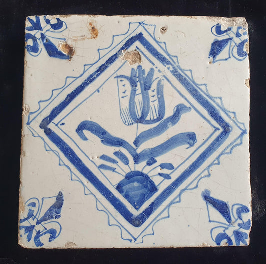 17th Century Dutch Delft Tulip Tile