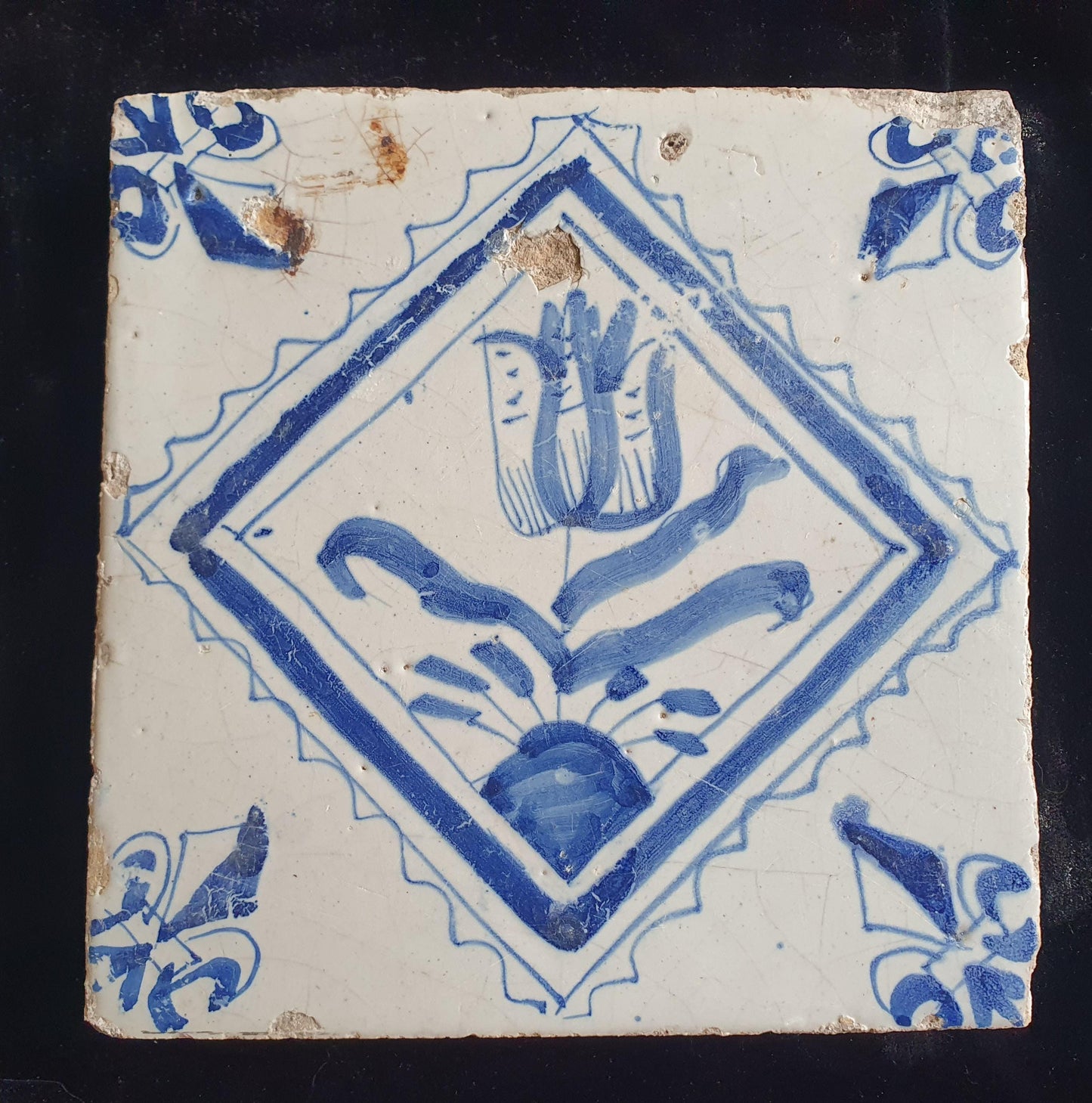 17th Century Dutch Delft Tulip Tile