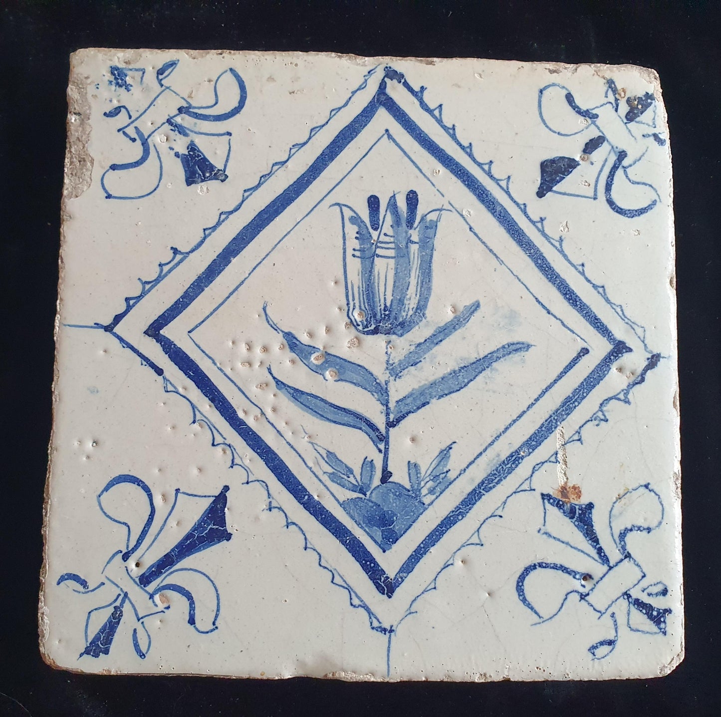17th Century Dutch Delft Tulip Tile