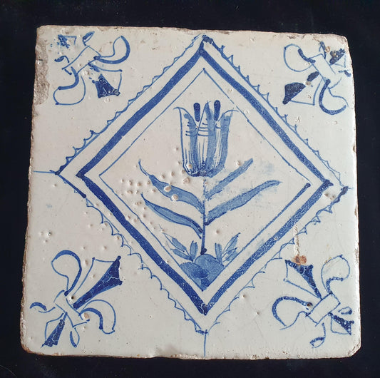 17th Century Dutch Delft Tulip Tile