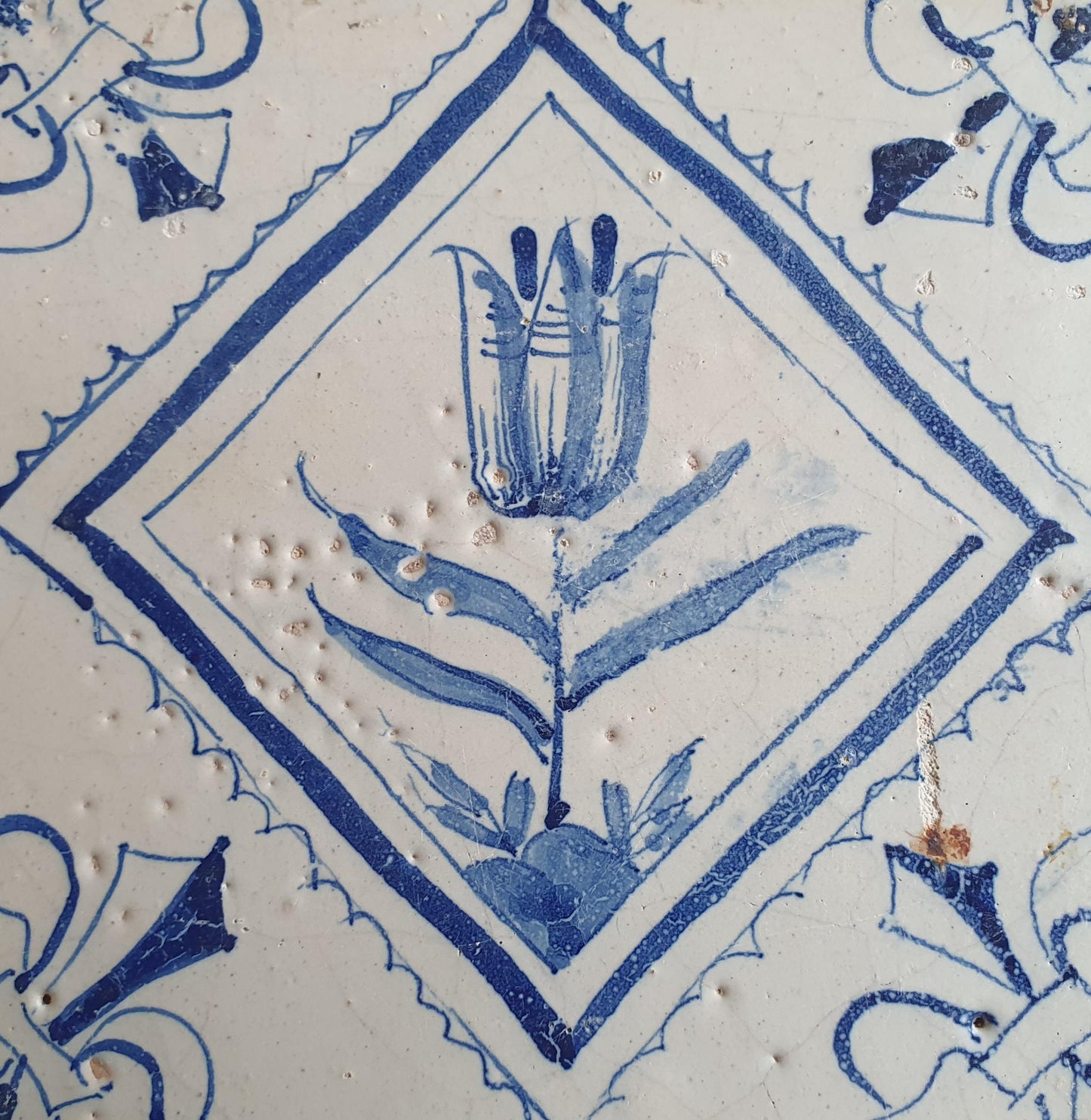 17th Century Dutch Delft Tulip Tile