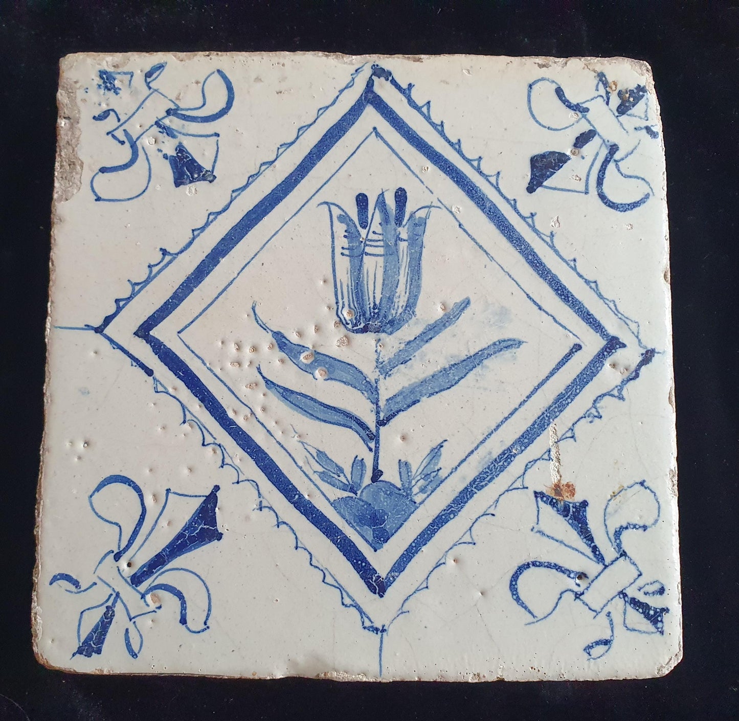 17th Century Dutch Delft Tulip Tile