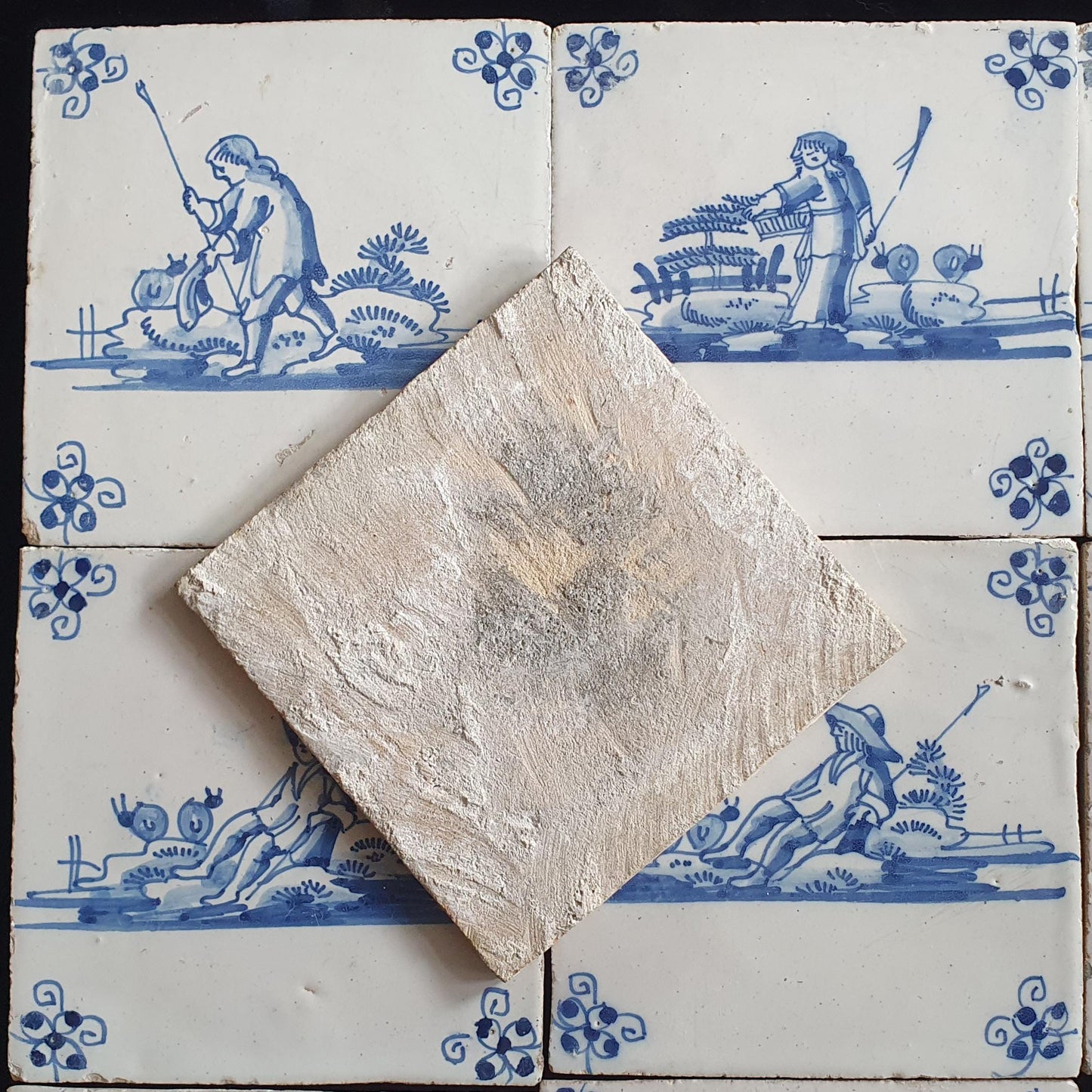 Antique Delft Tiles, 18th Century Dutch Shepherd Scene, Set of 9