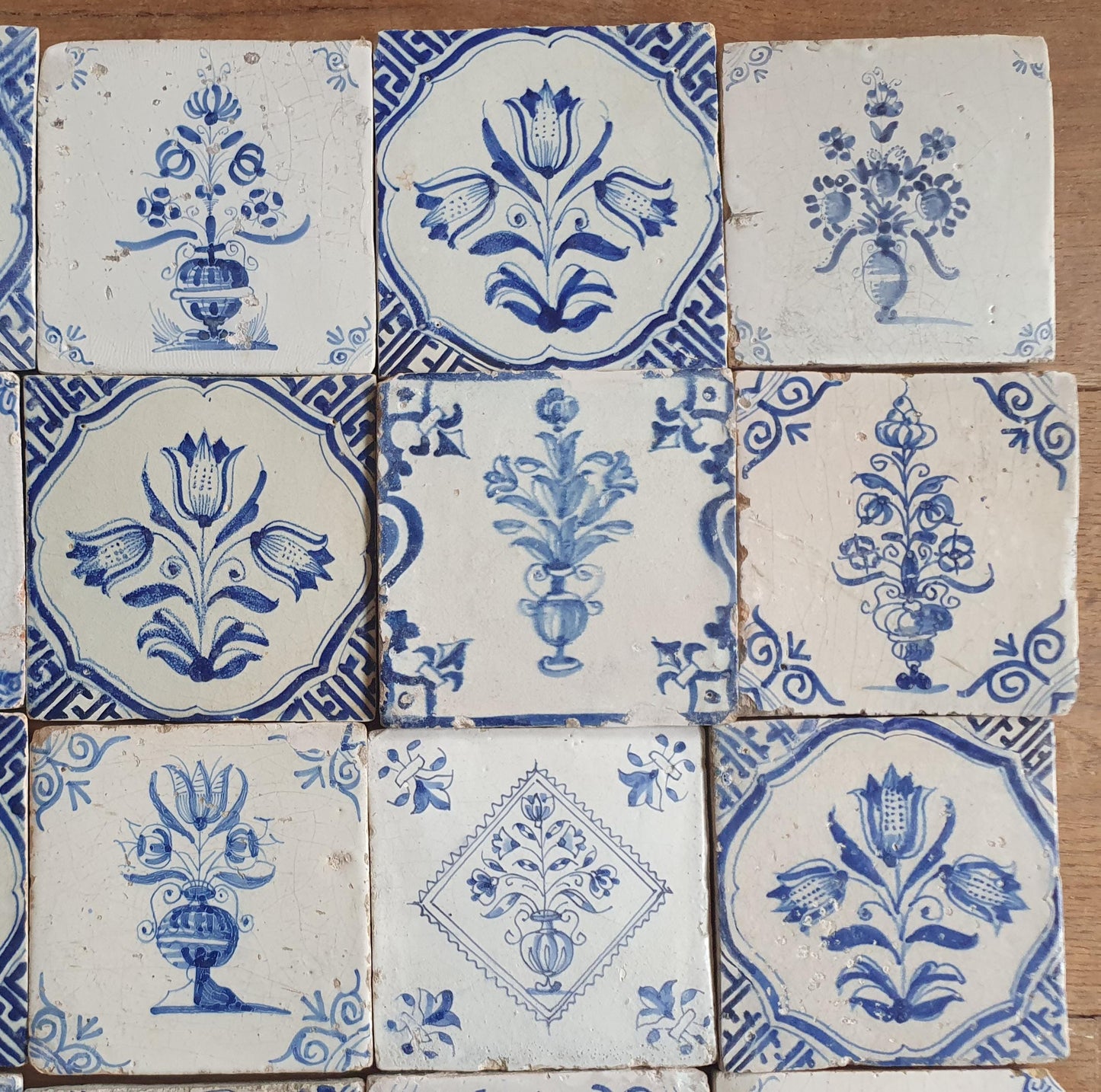 Set of 30 Antique Delft Tiles, 17th Century Dutch Tulip Vase