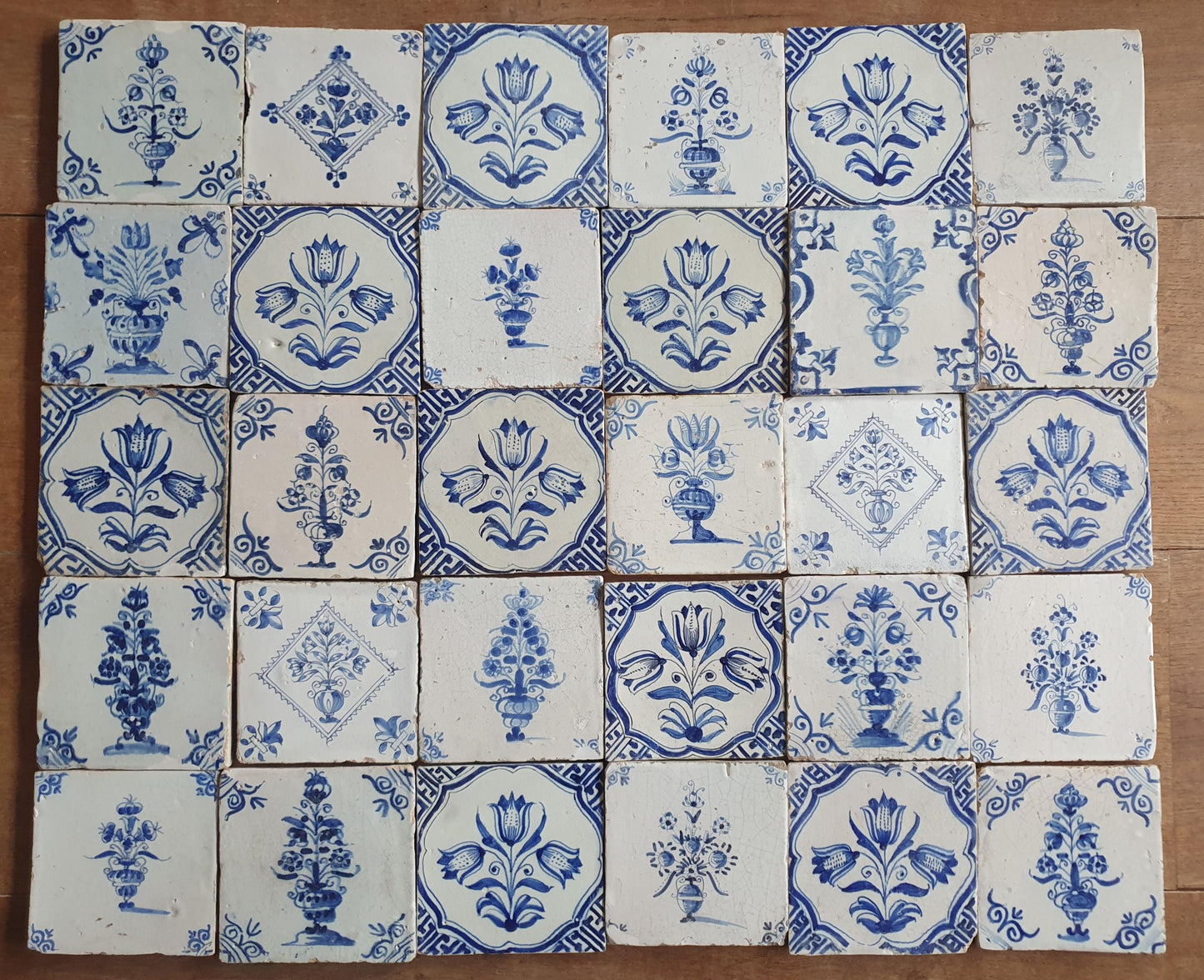 Set of 30 Antique Delft Tiles, 17th Century Dutch Tulip Vase