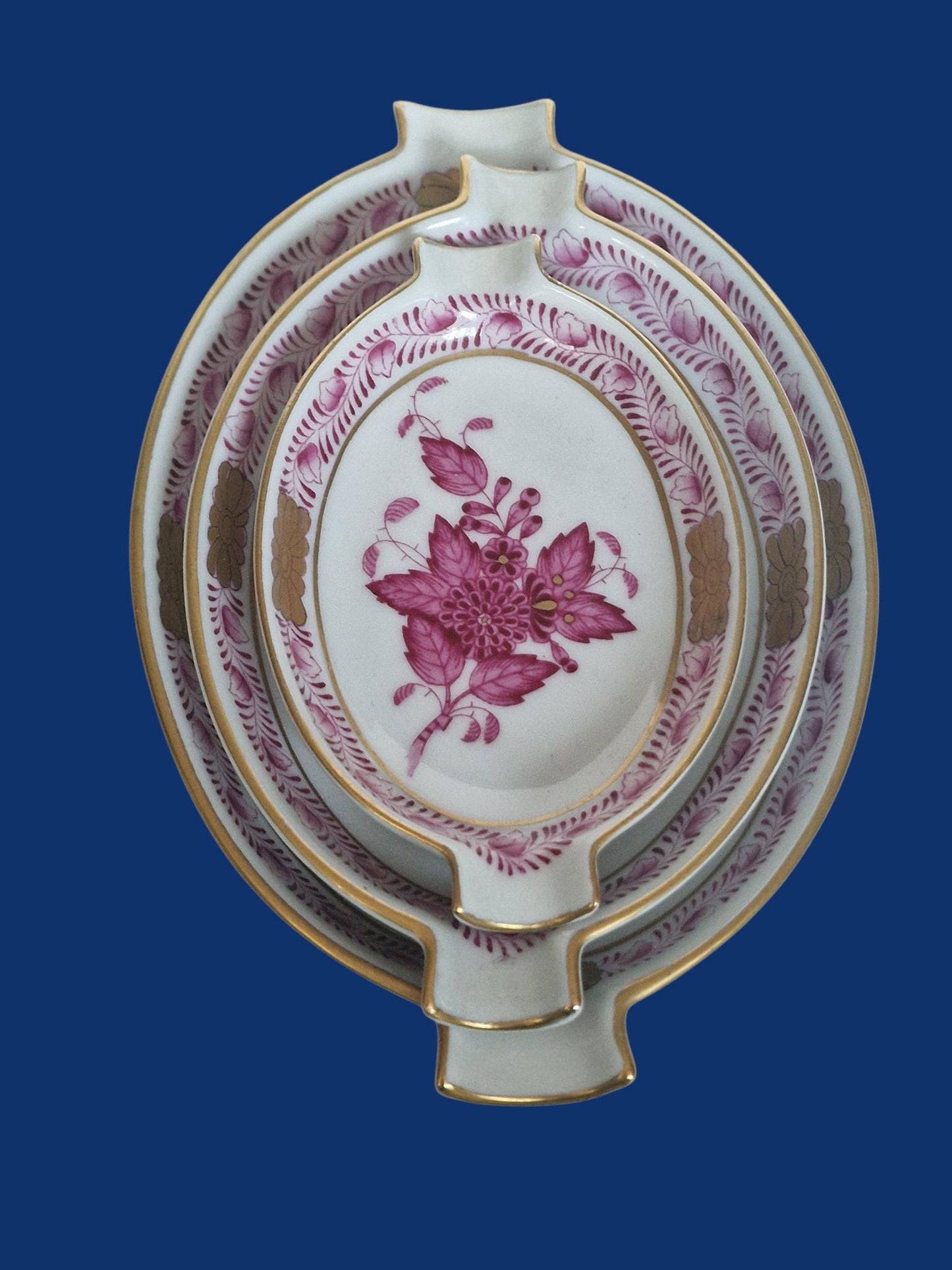 Herend Apponyi Red Ashtrays Set, Hand-Painted Porcelain Dish, Vintage Hungary Servies