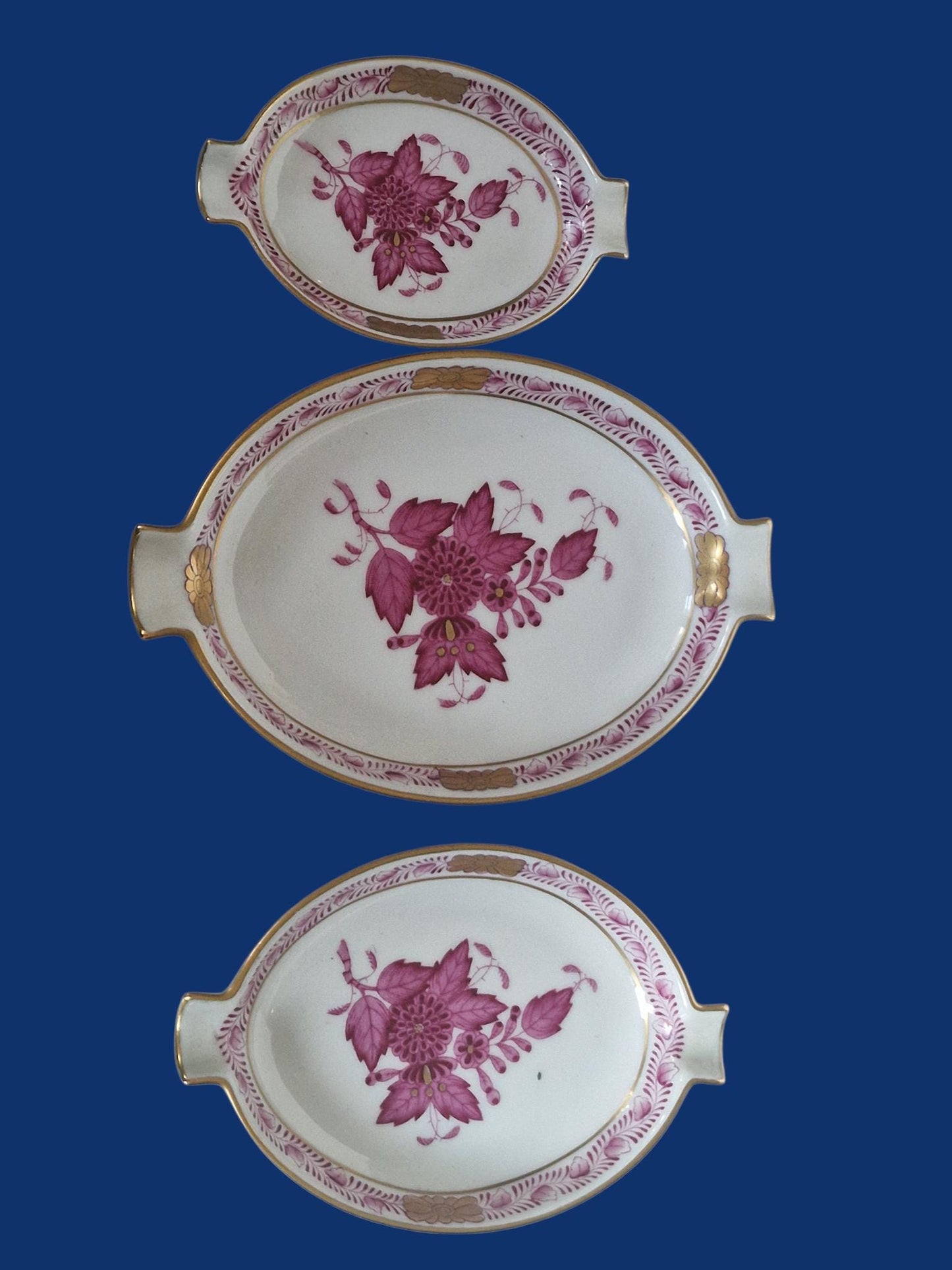 Herend Apponyi Red Ashtrays Set, Hand-Painted Porcelain Dish, Vintage Hungary Servies