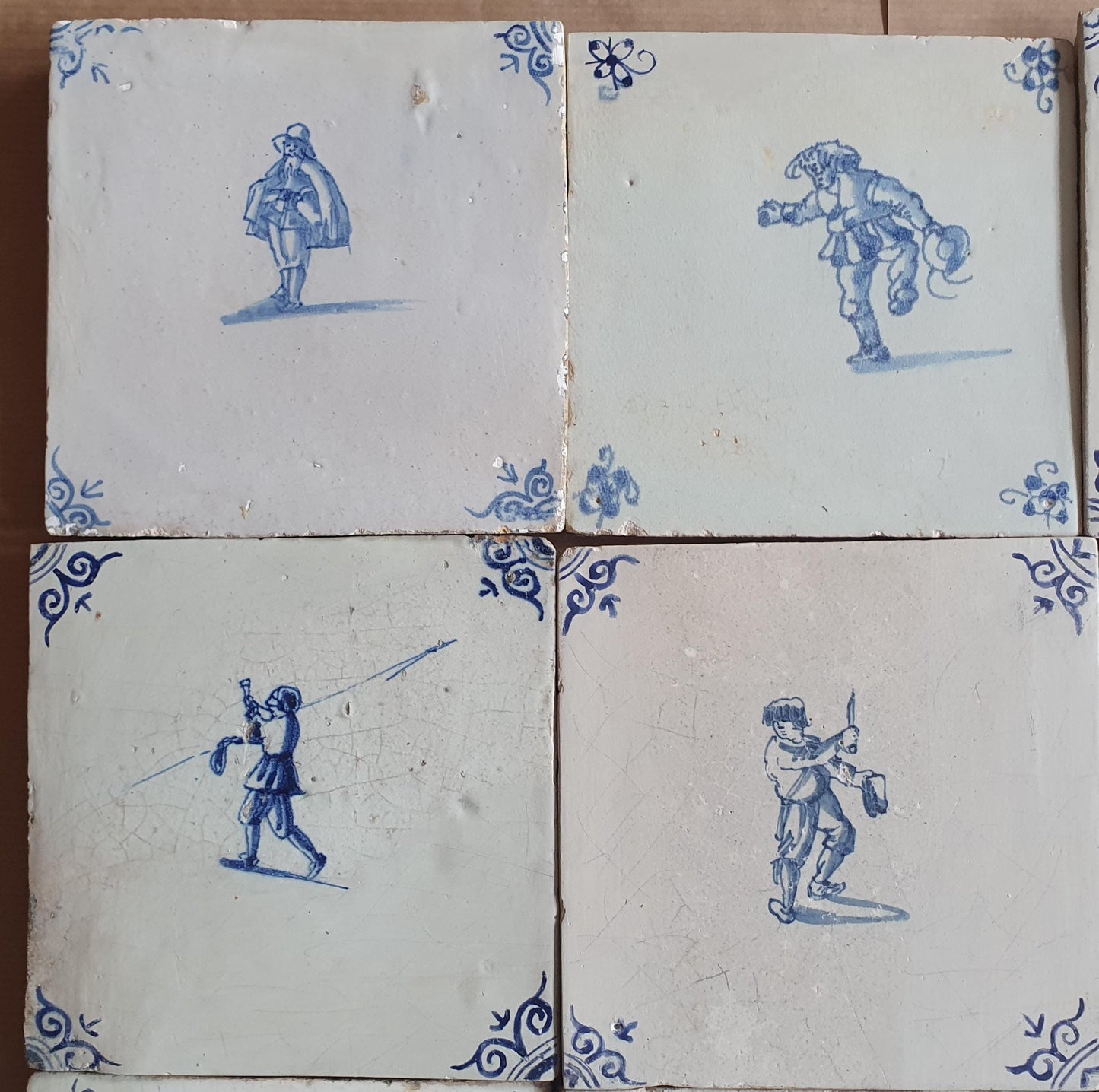 Antique Delft Tiles - 1660 figures Design, Holland, Set of 9