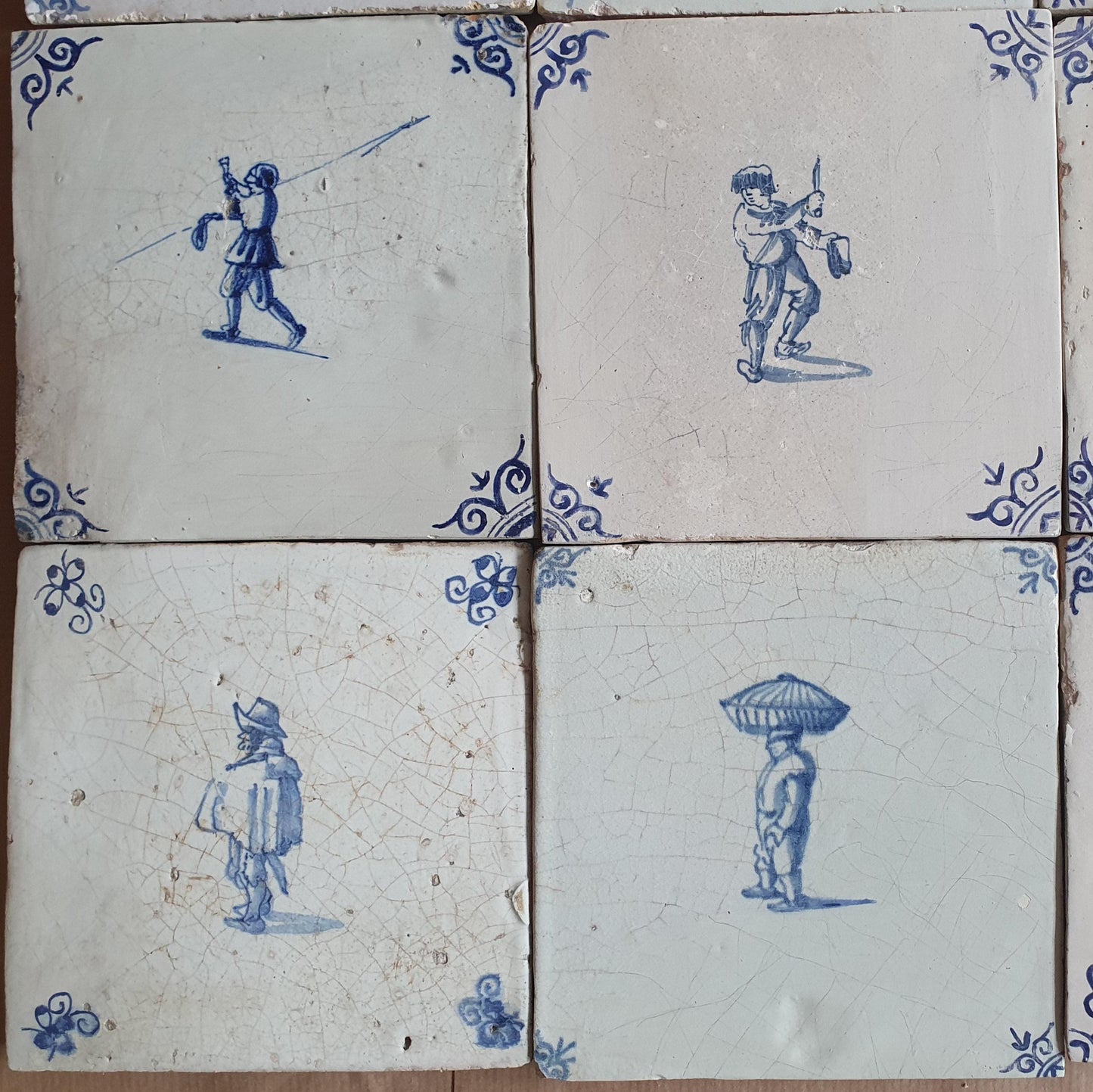 Antique Delft Tiles - 1660 figures Design, Holland, Set of 9