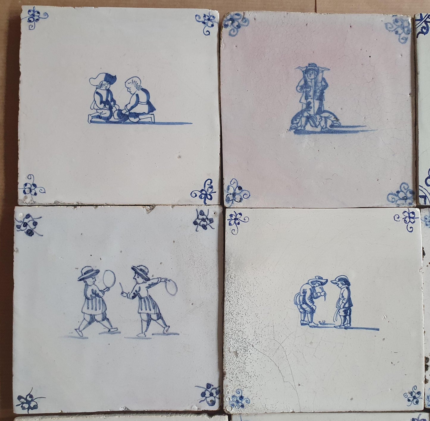 Antique Delft Tiles -  Children games Design, Holland, Set of 9