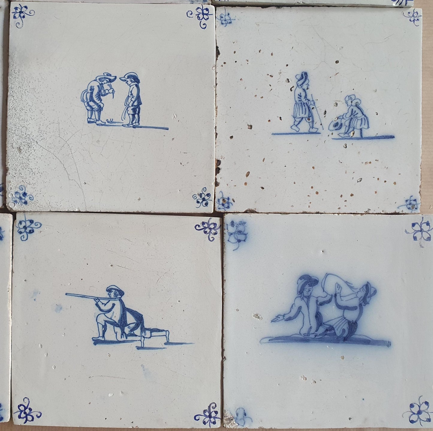 Antique Delft Tiles -  Children games Design, Holland, Set of 9