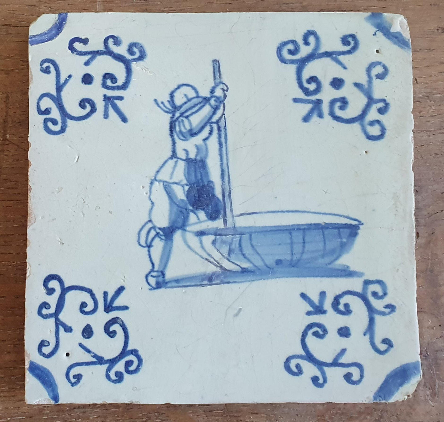 4 x Dutch Delft Blue Tiletableau, Crafts People, 17th century, antique collectable and backsplash fireplace kitchen tiles Set of 4