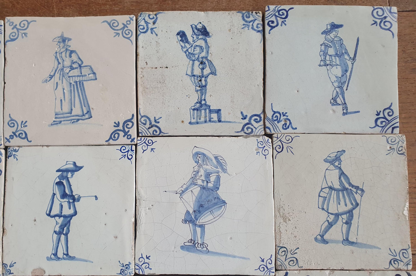 20 xDutch Delft Blue Tiletableau, Crafts People, 17th century, antique collectable and backsplash fireplace kitchen tiles Set of 20