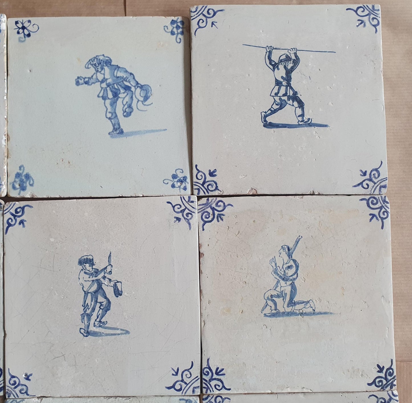 Antique Delft Tiles - 1660 figures Design, Holland, Set of 9