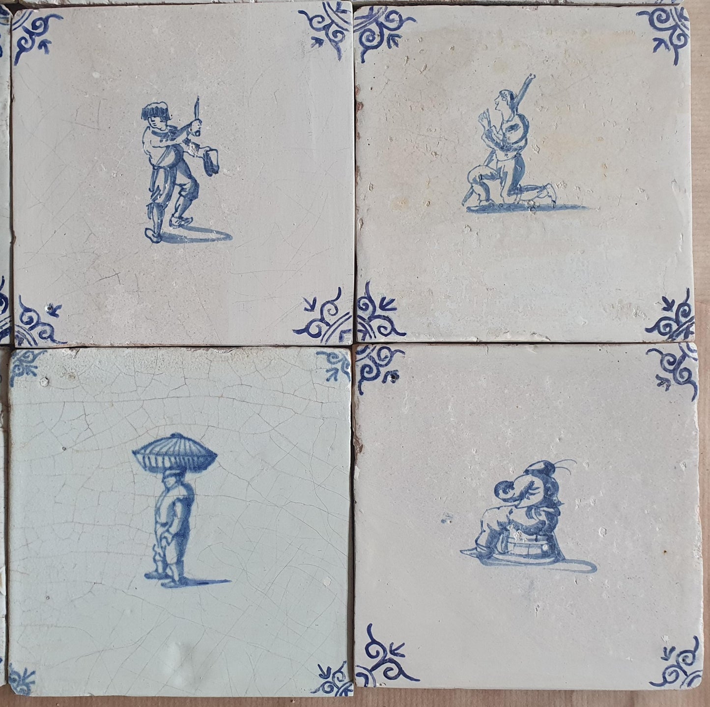 Antique Delft Tiles - 1660 figures Design, Holland, Set of 9