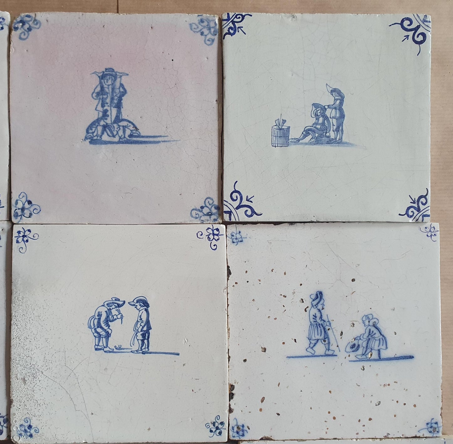 Antique Delft Tiles -  Children games Design, Holland, Set of 9