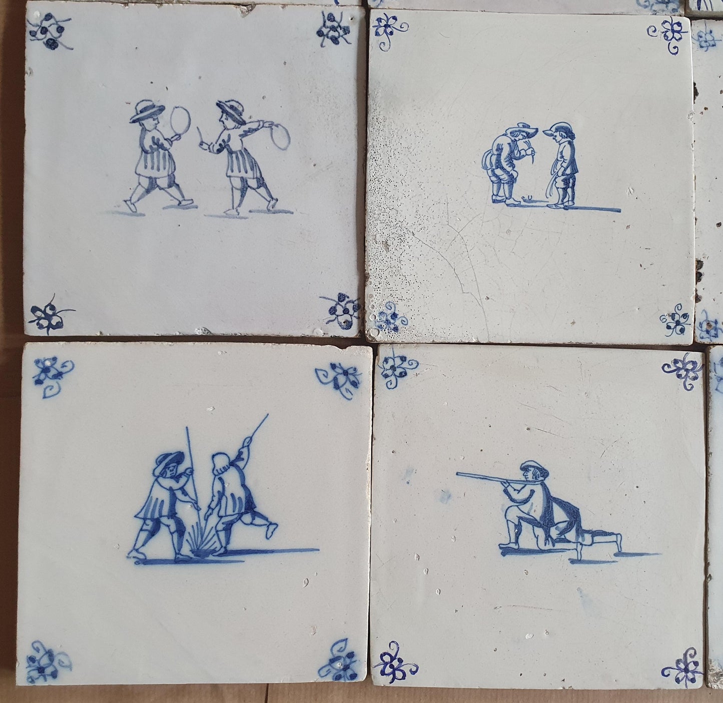 Antique Delft Tiles -  Children games Design, Holland, Set of 9