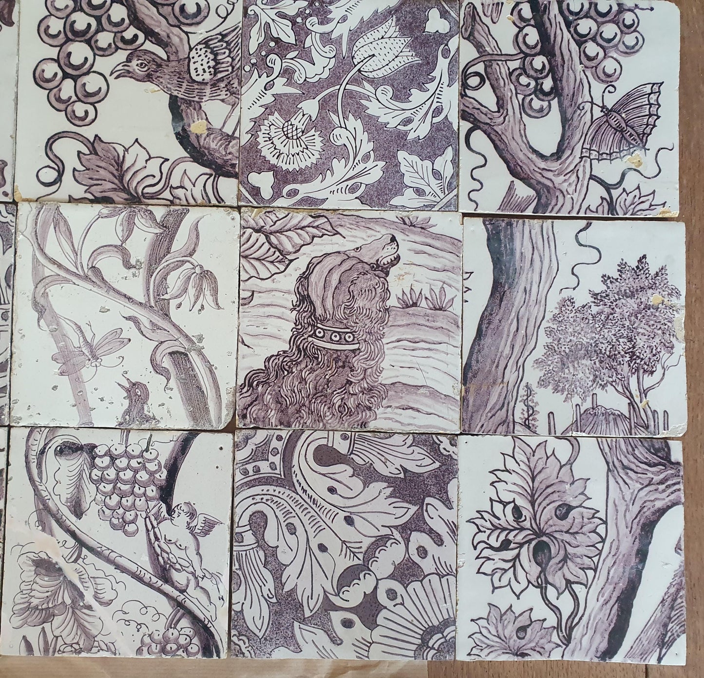 20 x Dutch Delft Mangaan Tiles, Mix, 19th century, tilepanel antique collectable and backsplash fireplace kitchen tiles