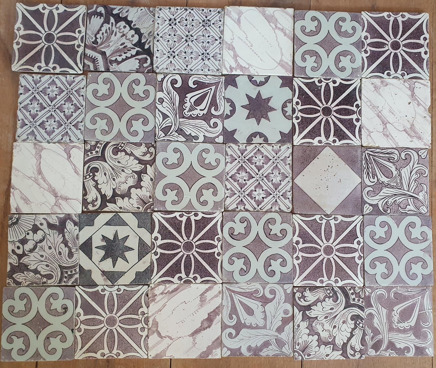 30 x Dutch Delft Mangaan Tiles, Mix, 19th century, tilepanel  antique collectable and backsplash fireplace kitchen tiles