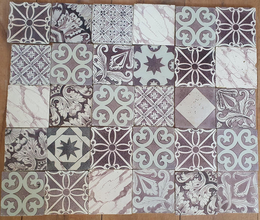 30 x Dutch Delft Mangaan Tiles, Mix, 19th century, tilepanel  antique collectable and backsplash fireplace kitchen tiles