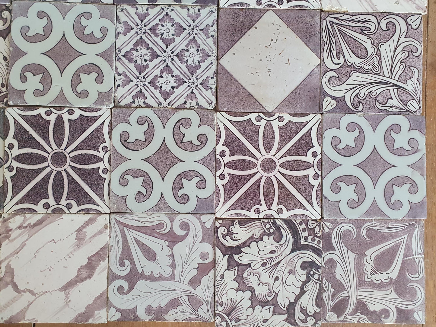 30 x Dutch Delft Mangaan Tiles, Mix, 19th century, tilepanel  antique collectable and backsplash fireplace kitchen tiles