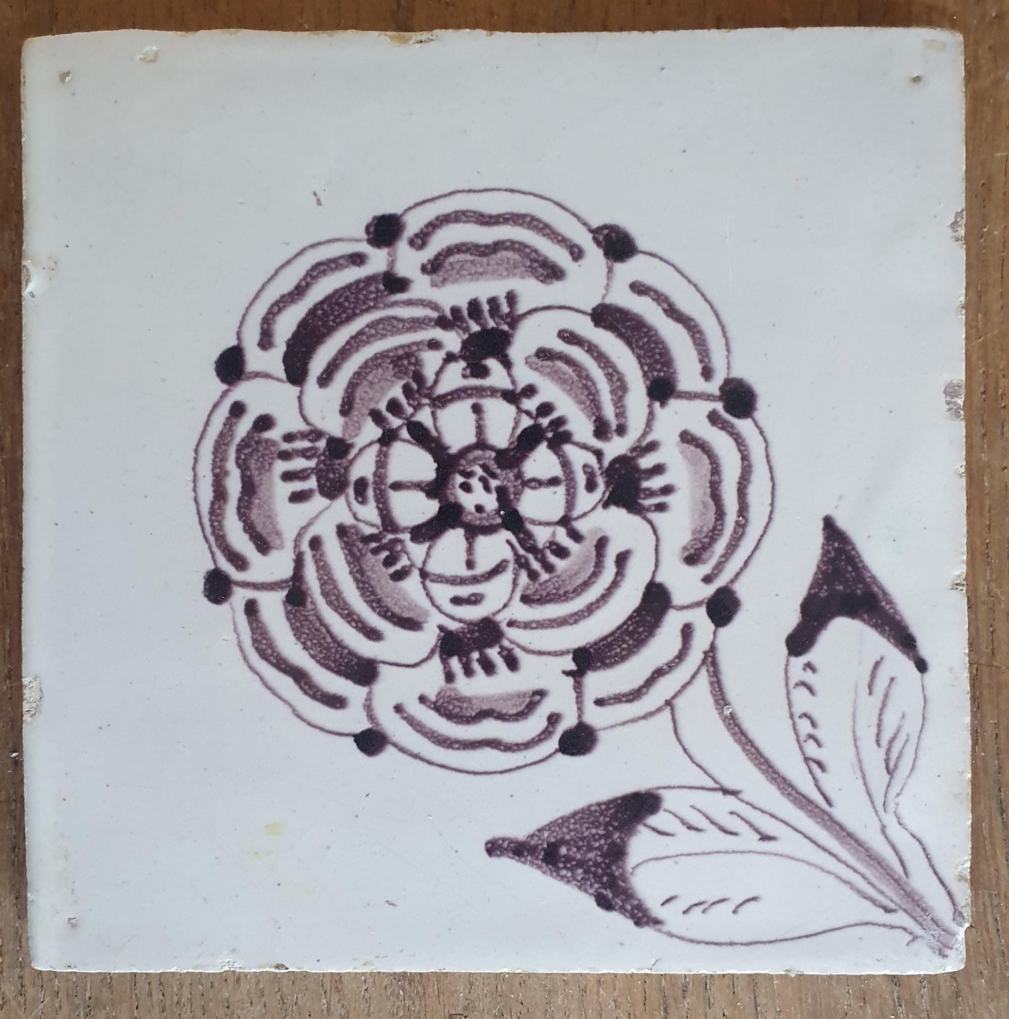 4 x Dutch Delft Mangaan Tiles, Flower, 18th century, antique collectable and backsplash fireplace kitchen tiles