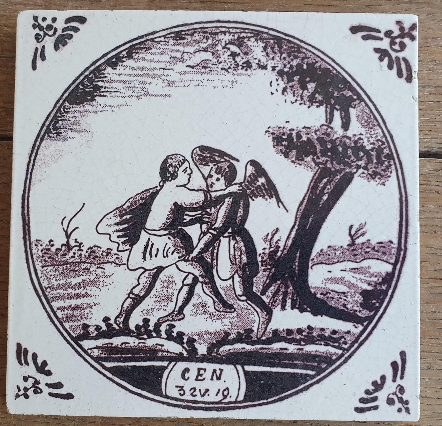4 x Dutch Delft Mangaan, Bibel, Flower, 20th century, tilepanel antique collectable and backsplash fireplace kitchen tiles