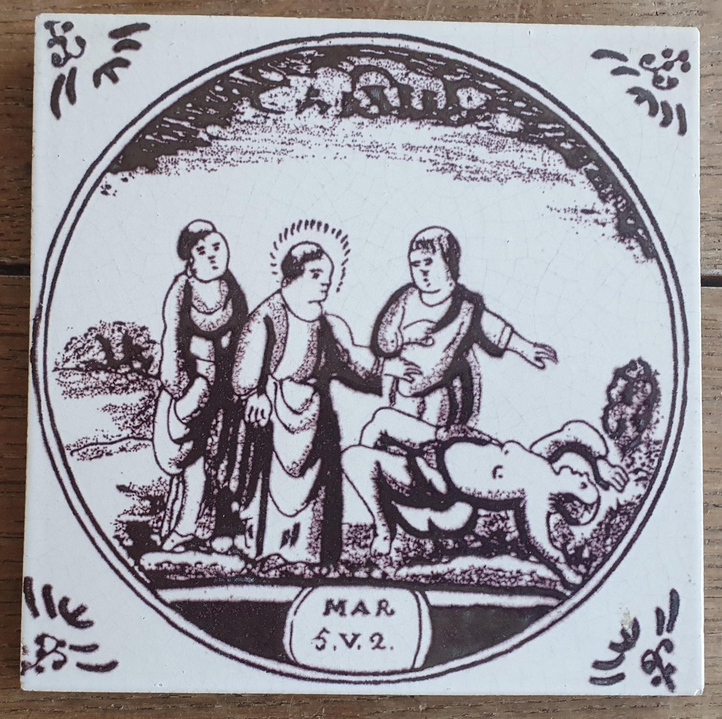 4 x Dutch Delft Mangaan, Bibel, Flower, 20th century, tilepanel antique collectable and backsplash fireplace kitchen tiles