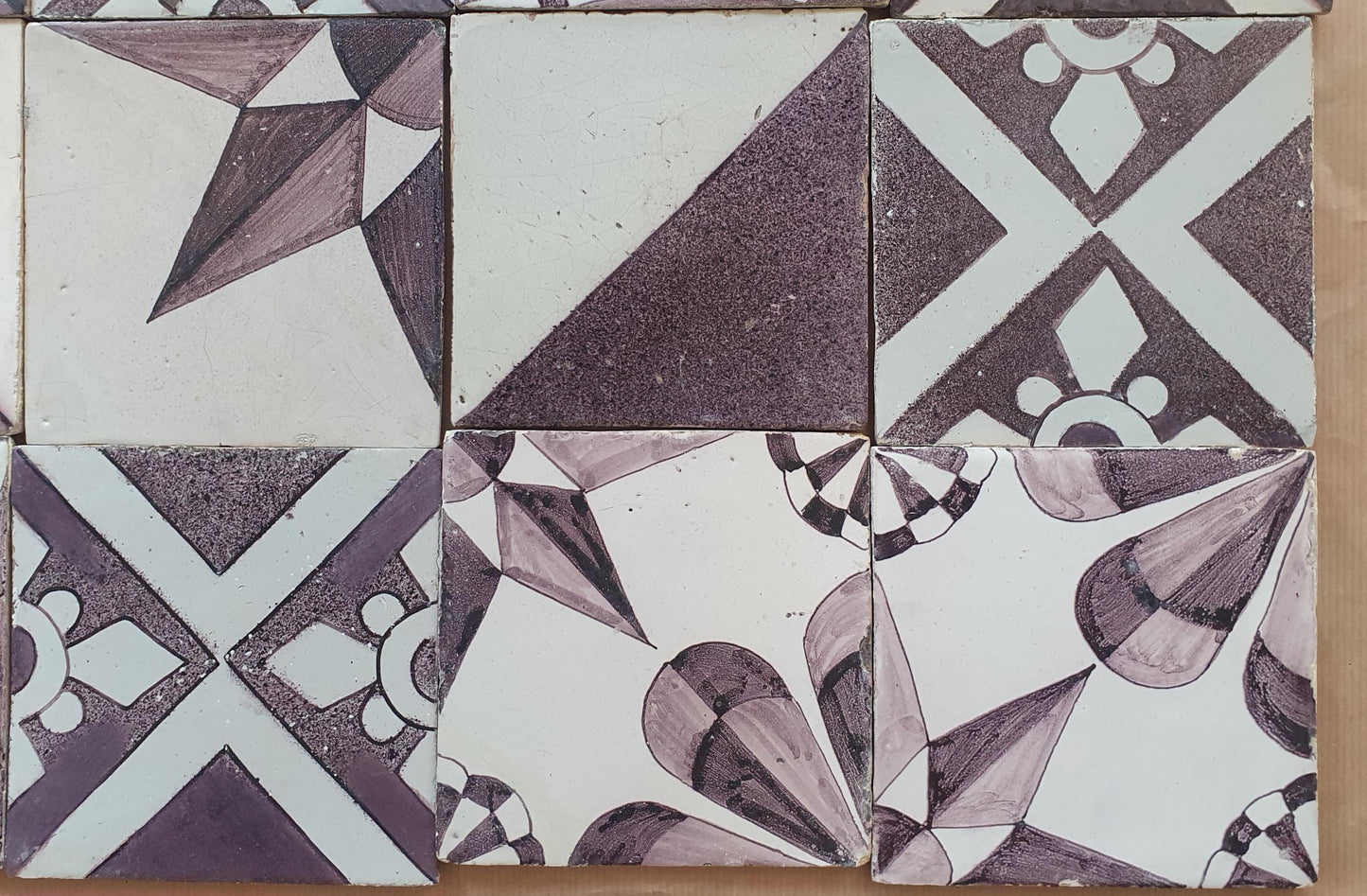 12 x Dutch Delft Mangaan Tiles, Mix, 19th century, antique collectable and backsplash fireplace kitchen tiles