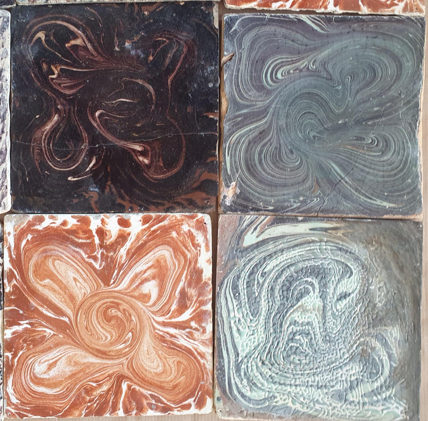 9 x Dutch Delft Mangaan Tiles, Mix, 18th century, tilepanel  antique collectable and backsplash fireplace kitchen tiles