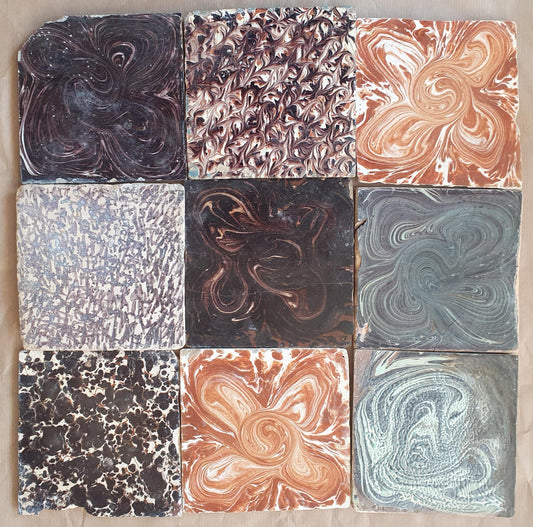 9 x Dutch Delft Mangaan Tiles, Mix, 18th century, tilepanel  antique collectable and backsplash fireplace kitchen tiles