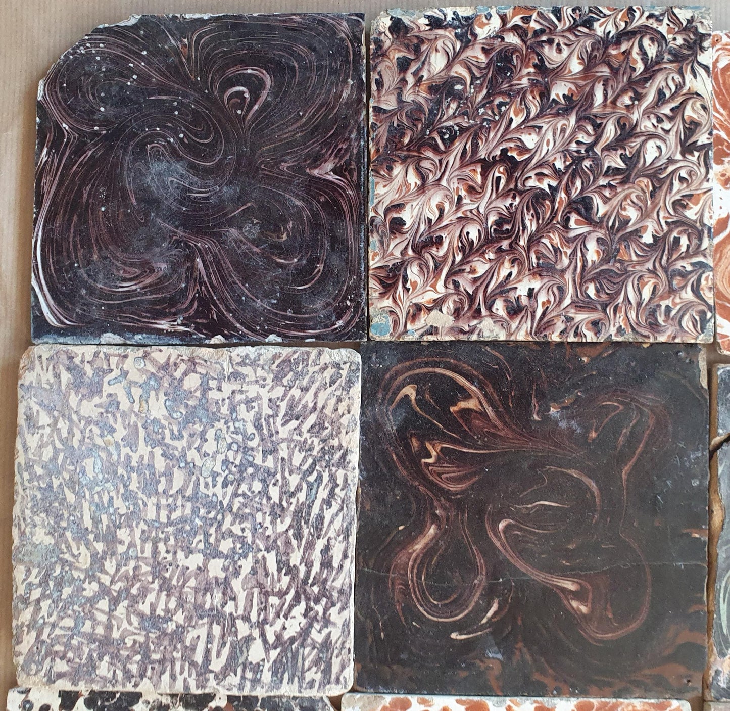 9 x Dutch Delft Mangaan Tiles, Mix, 18th century, tilepanel  antique collectable and backsplash fireplace kitchen tiles
