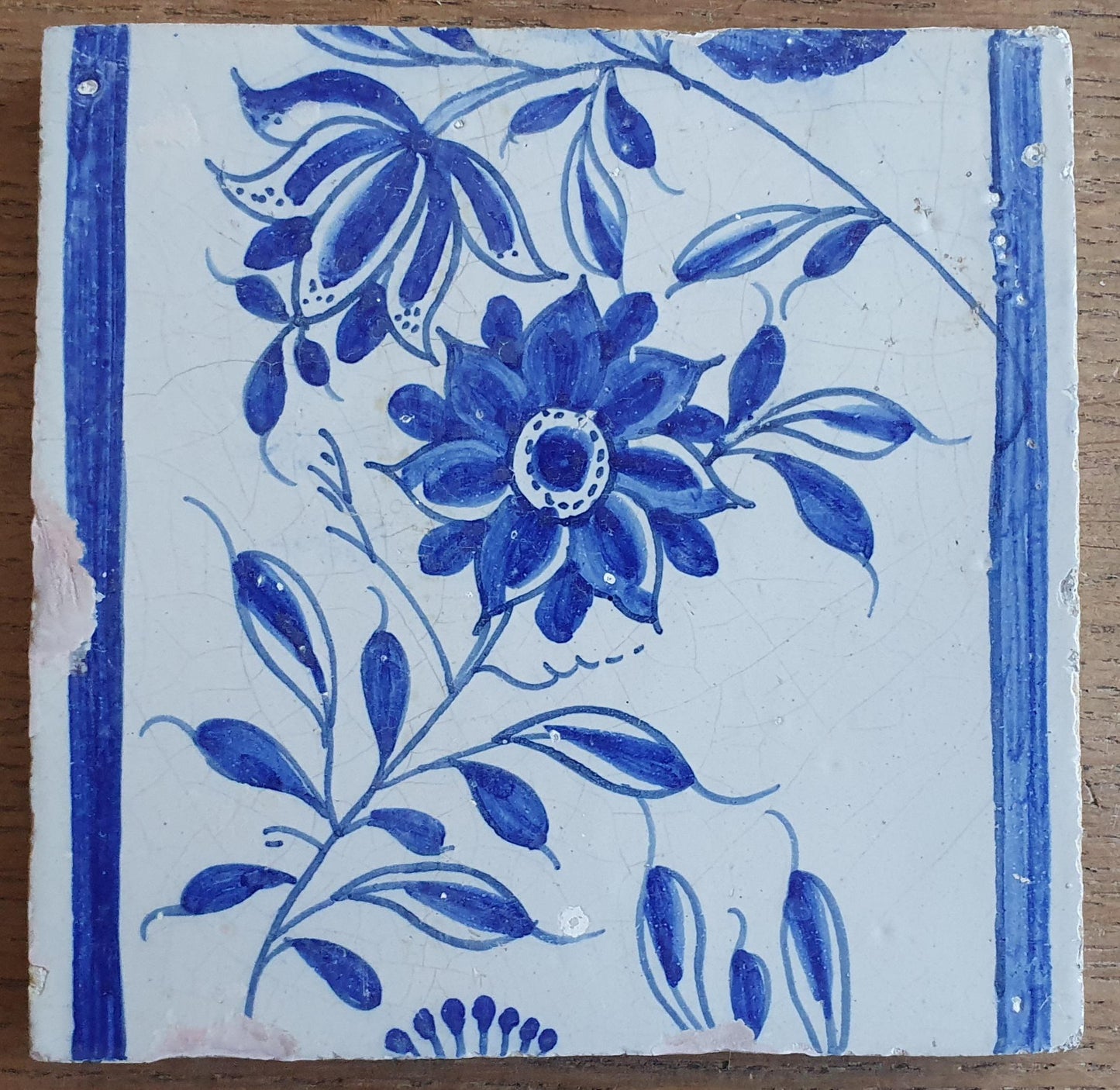 6 x Dutch Delft Blue Tiles, Flowers, 18th century, tilepanel antique collectable and backsplash fireplace kitchen tiles Set of 6