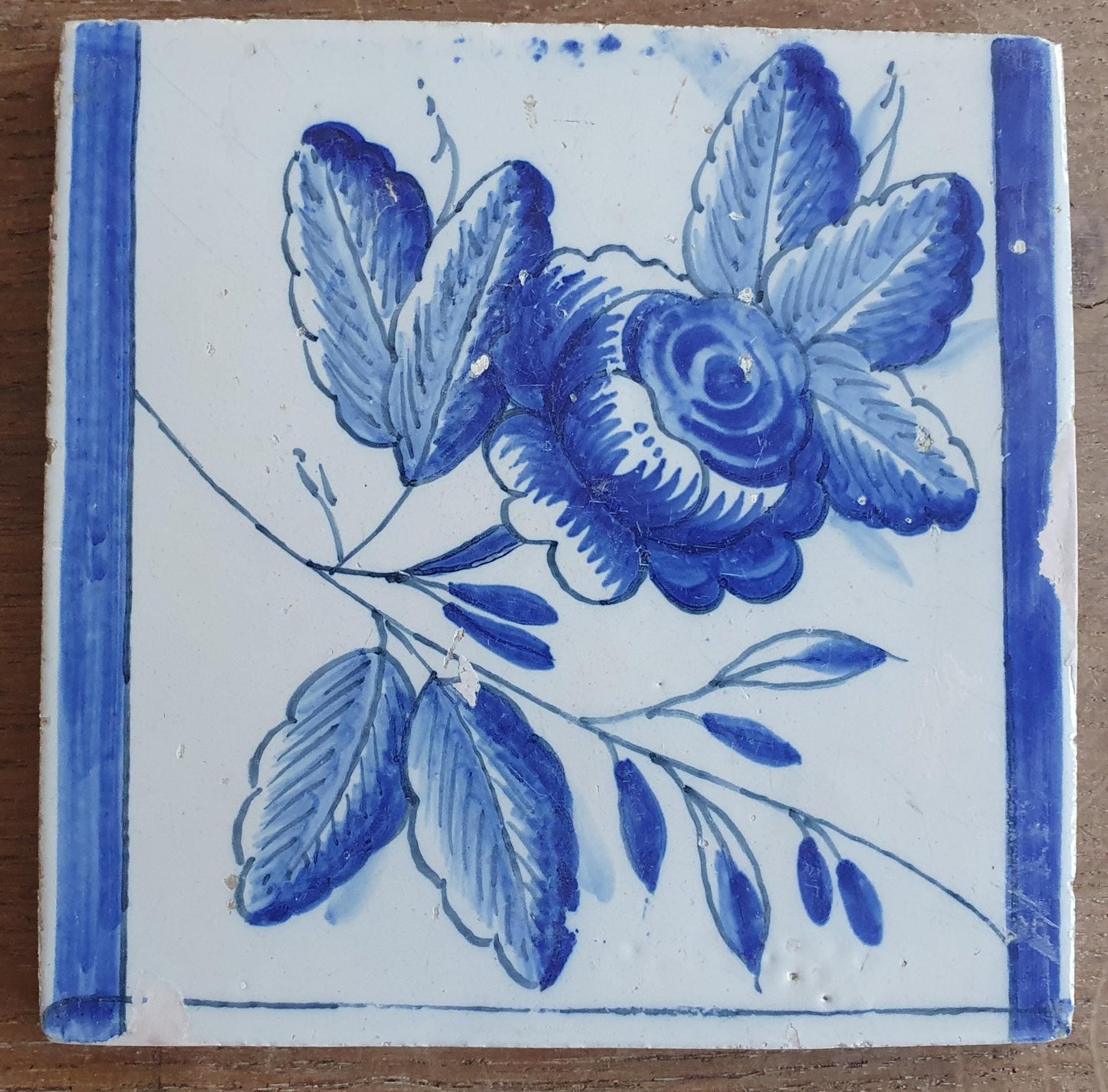 6 x Dutch Delft Blue Tiles, Flowers, 18th century, tilepanel antique collectable and backsplash fireplace kitchen tiles Set of 6