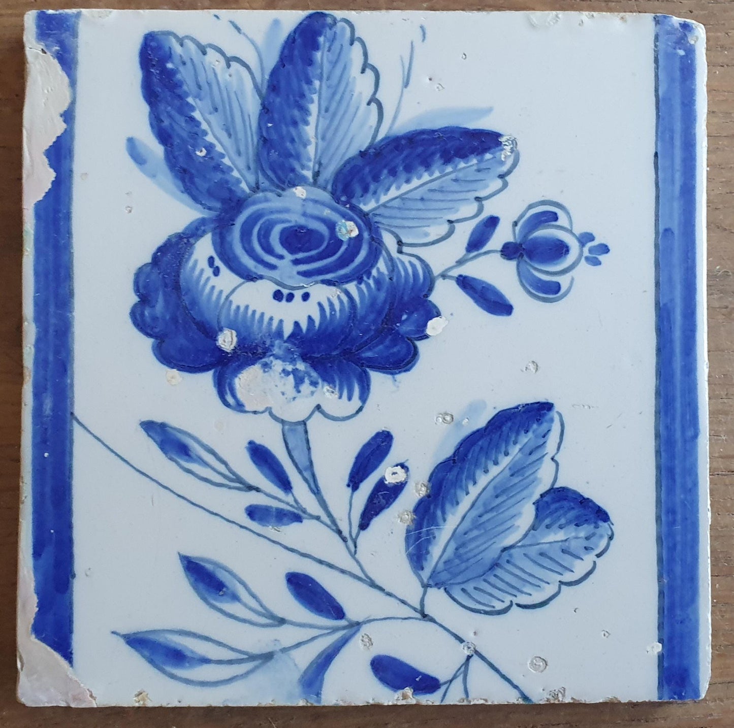6 x Dutch Delft Blue Tiles, Flowers, 18th century, tilepanel antique collectable and backsplash fireplace kitchen tiles Set of 6
