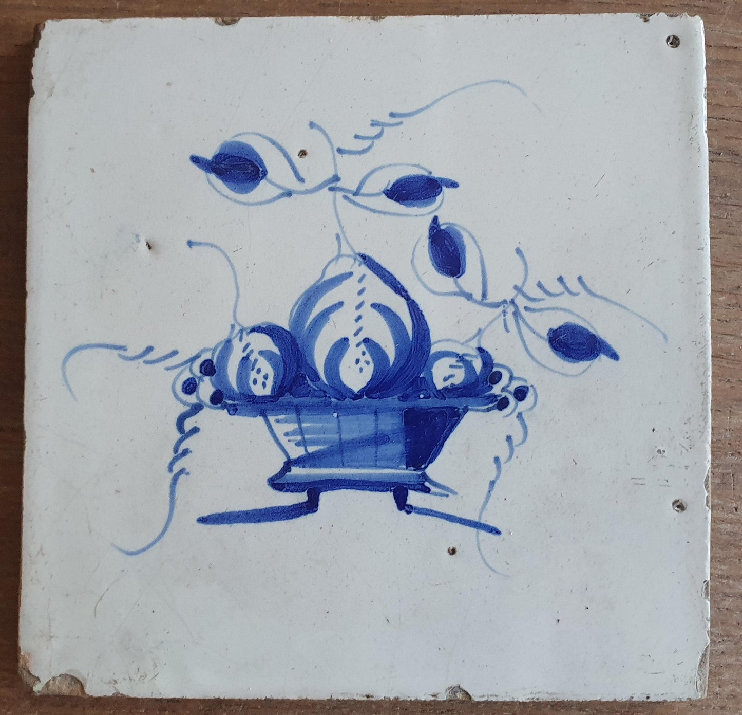 6 x Dutch Delft Blue Tiles, Fruit bowl, 18th century, tilepanel antique collectable and backsplash fireplace kitchen tiles Set of 6