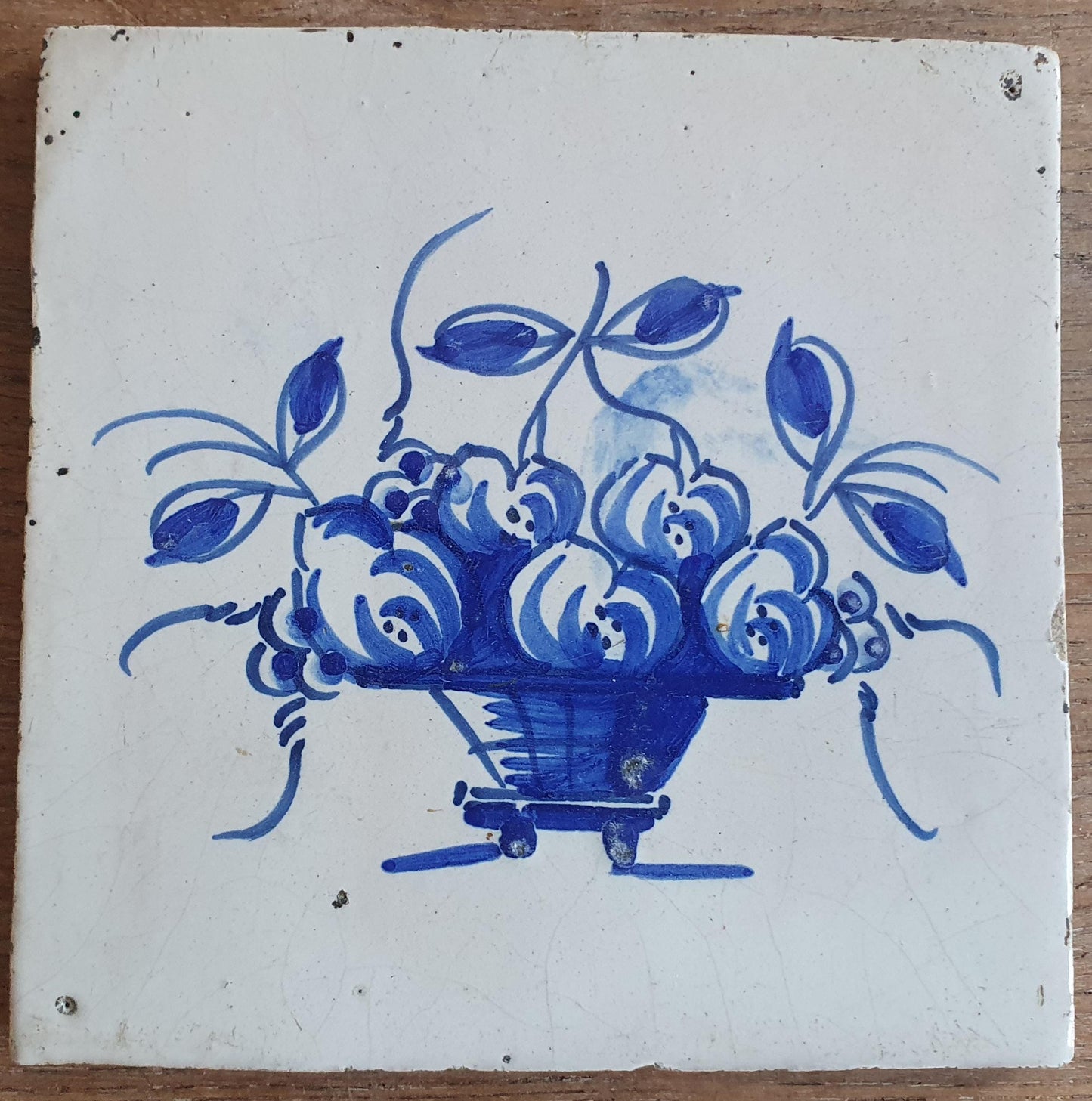 6 x Dutch Delft Blue Tiles, Fruit bowl, 18th century, tilepanel antique collectable and backsplash fireplace kitchen tiles Set of 6