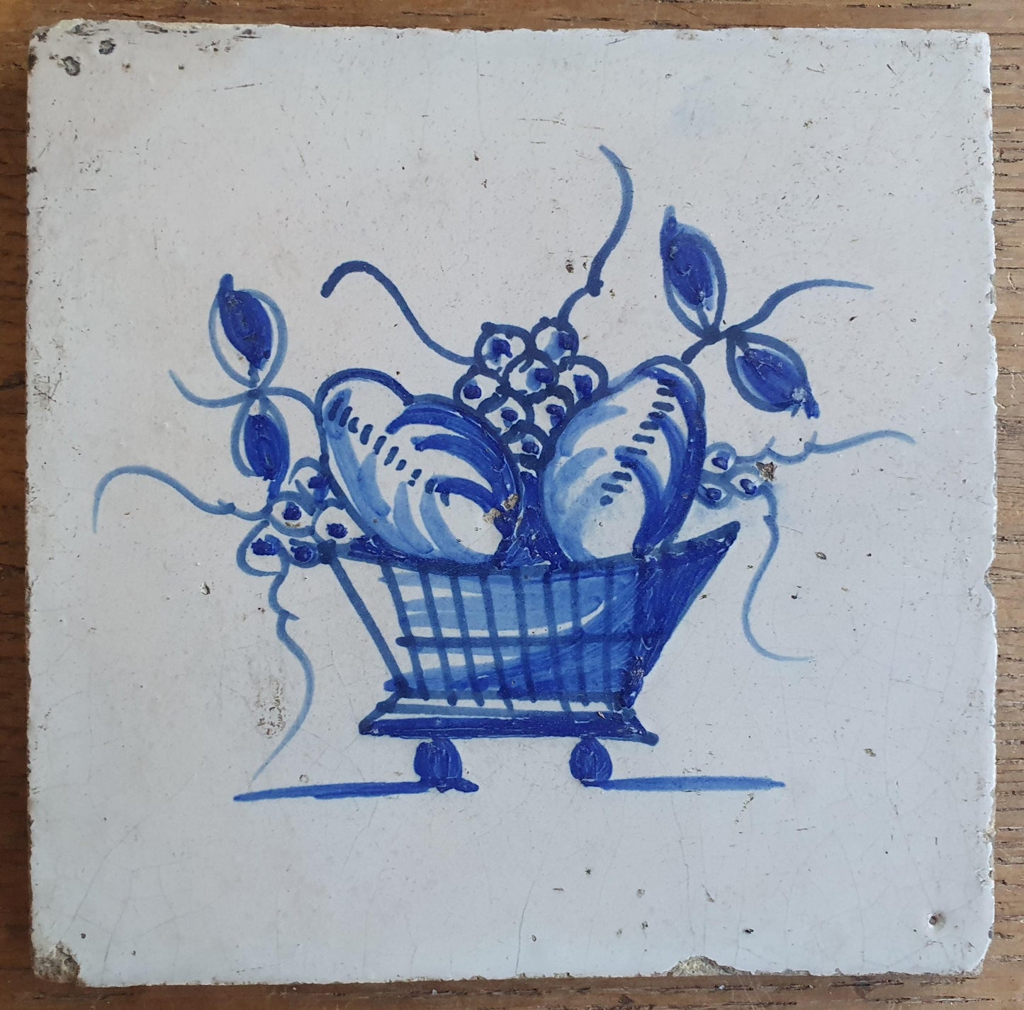 6 x Dutch Delft Blue Tiles, Fruit bowl, 18th century, tilepanel antique collectable and backsplash fireplace kitchen tiles Set of 6