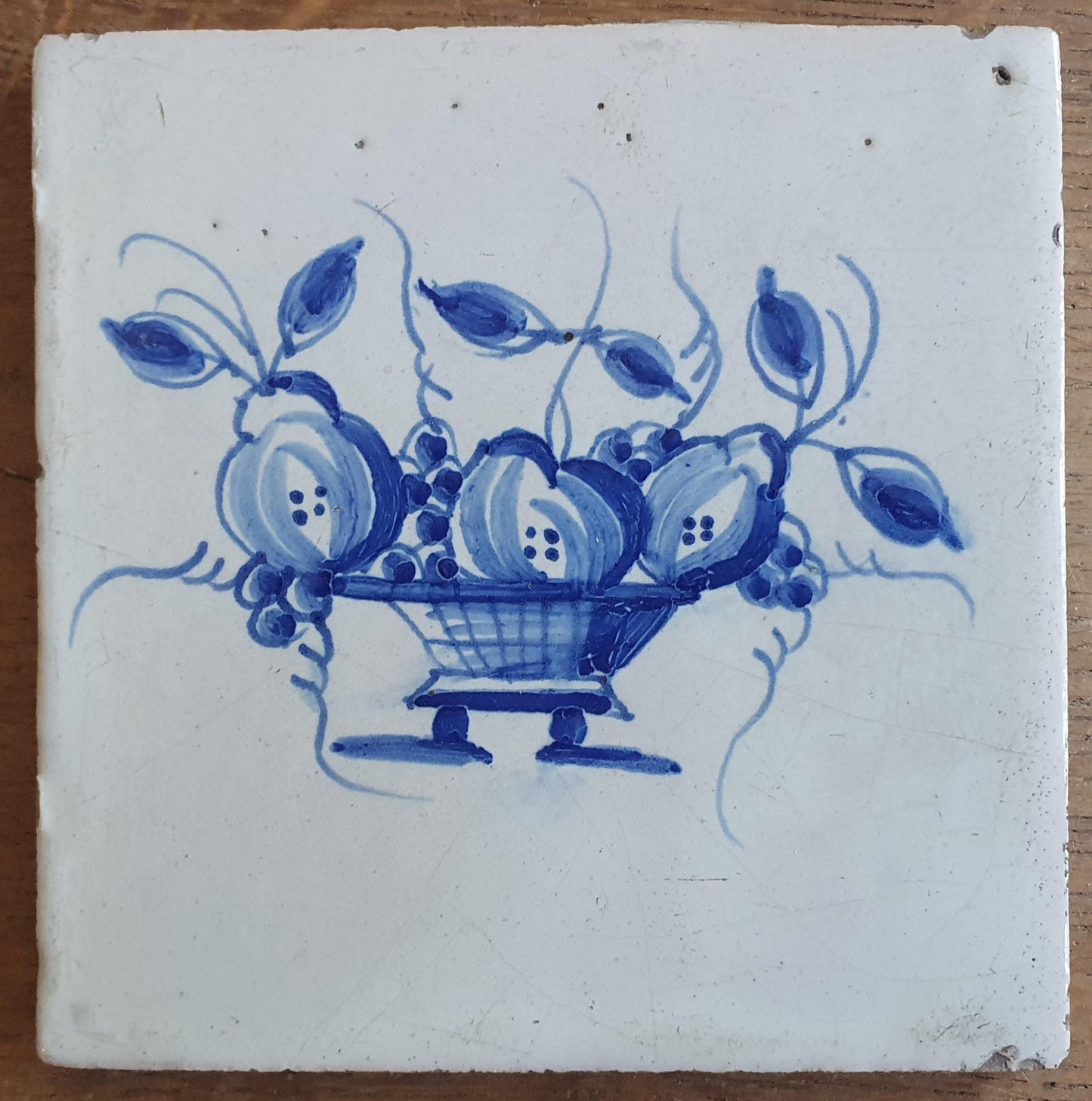 6 x Dutch Delft Blue Tiles, Fruit bowl, 18th century, tilepanel antique collectable and backsplash fireplace kitchen tiles Set of 6