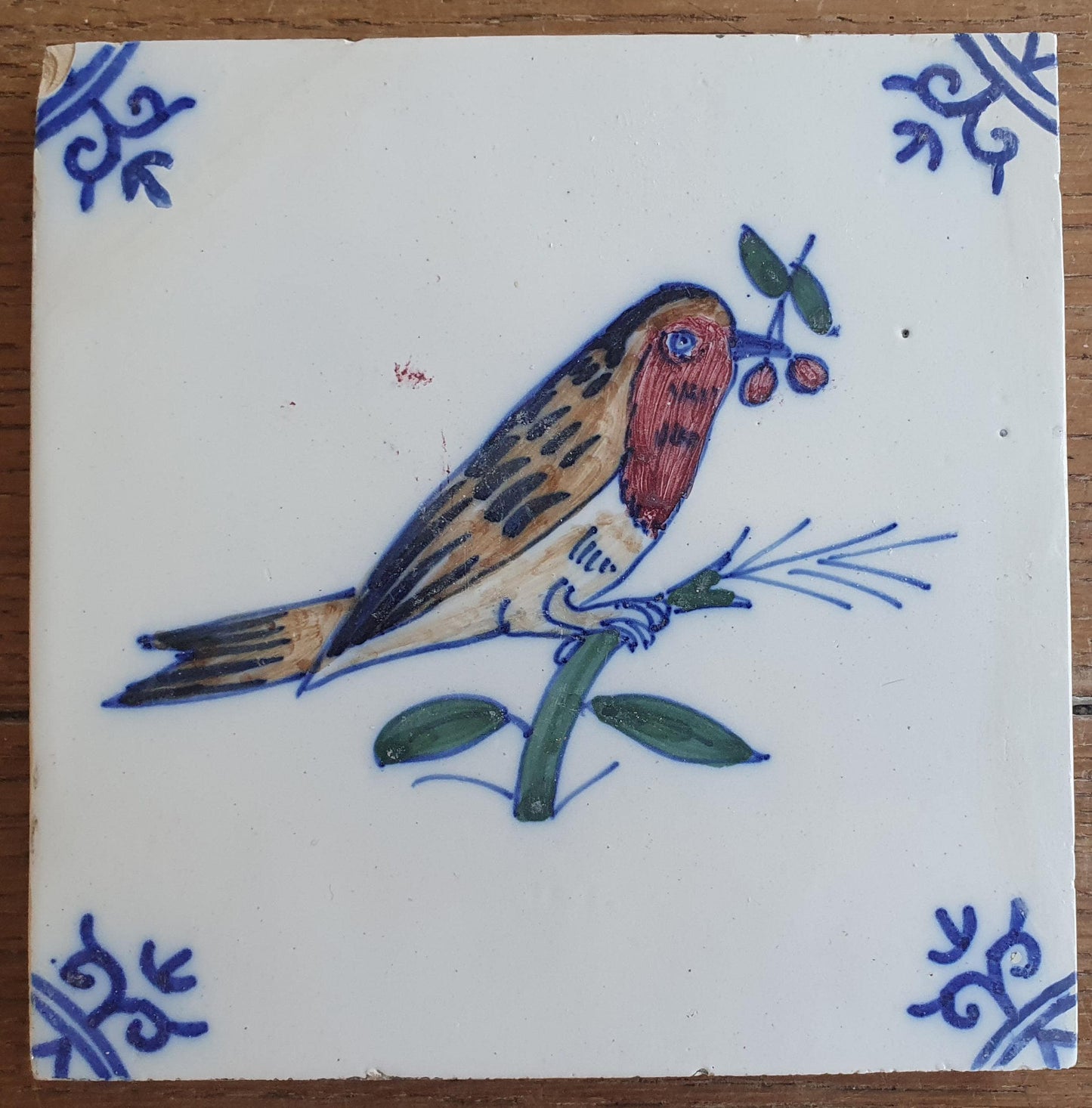 6 x Dutch Delft Blue Tilefield, Birds, 20th century, tilepanel antique collectable and backsplash fireplace kitchen tiles, Set of 6.