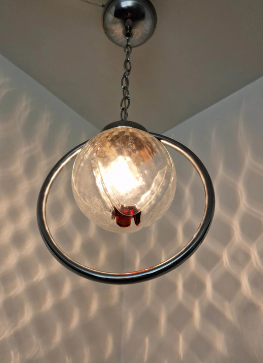 Mazzega Toni Zuccheri Murano Glass Pendant Light, Mid-Century Modern Globe Lamp