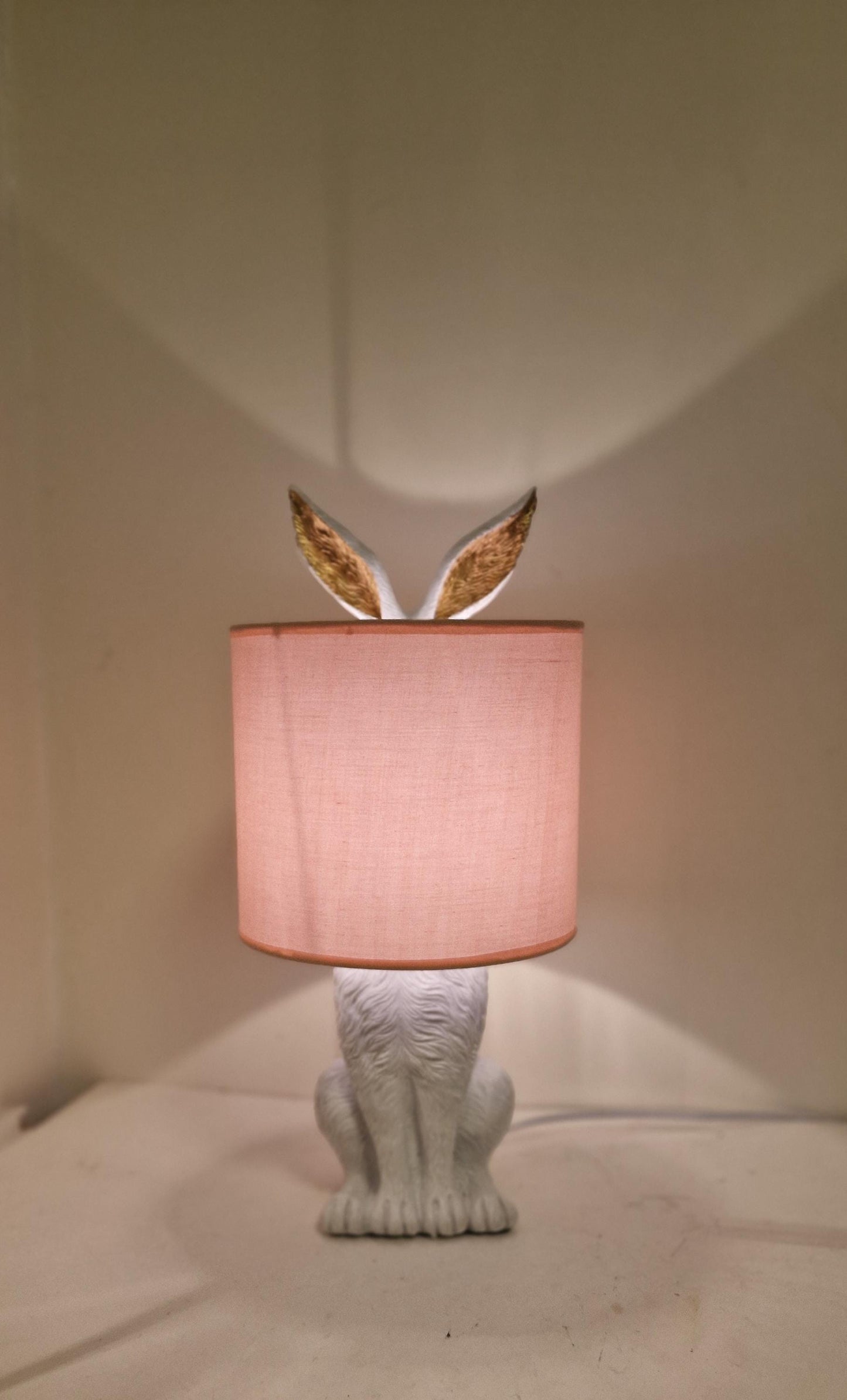 Hare Table Lamp, Pink Shade, Gold Accent, Whimsical Nursery Decor rabbit baby