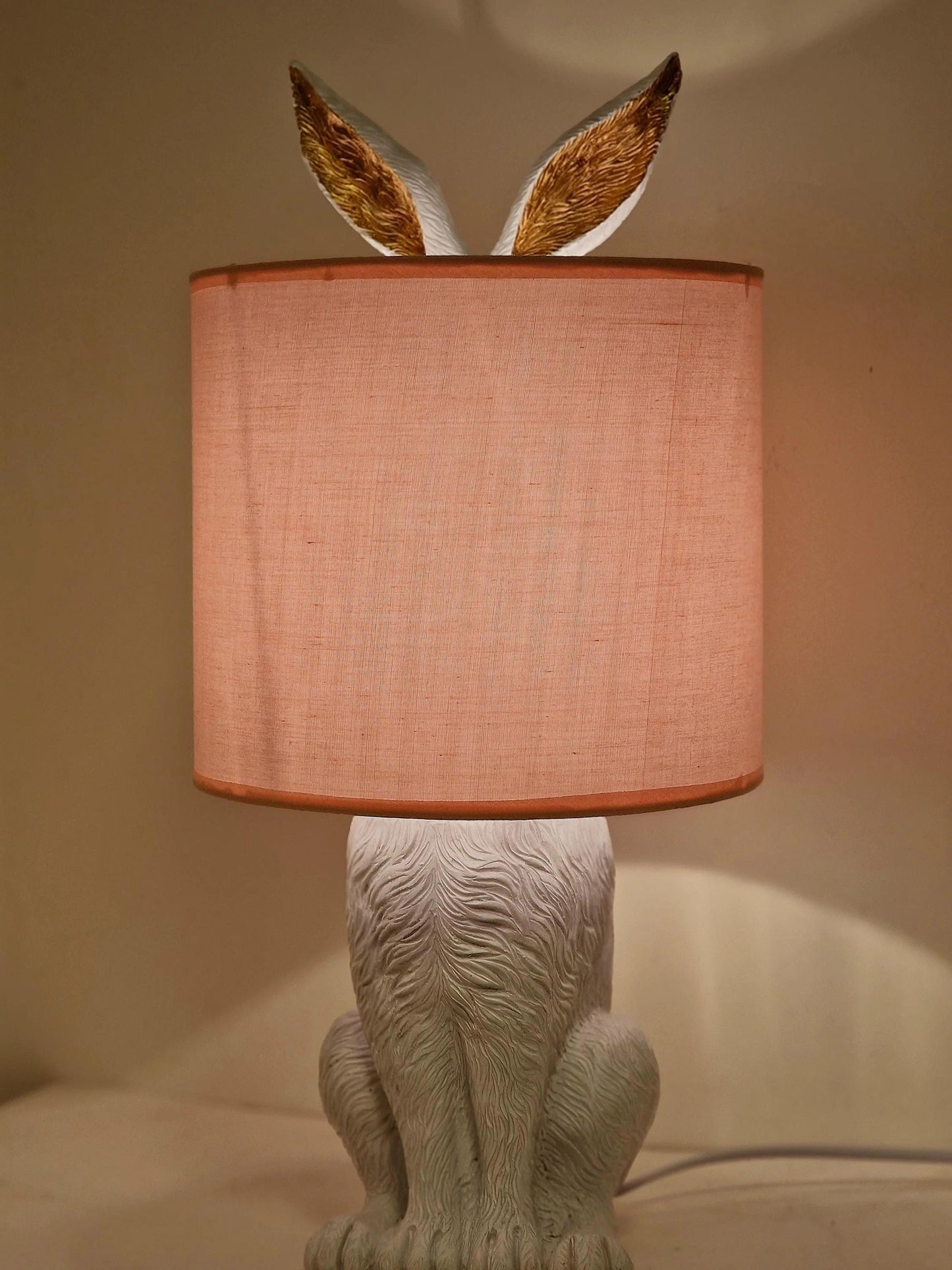 Hare Table Lamp, Pink Shade, Gold Accent, Whimsical Nursery Decor rabbit baby