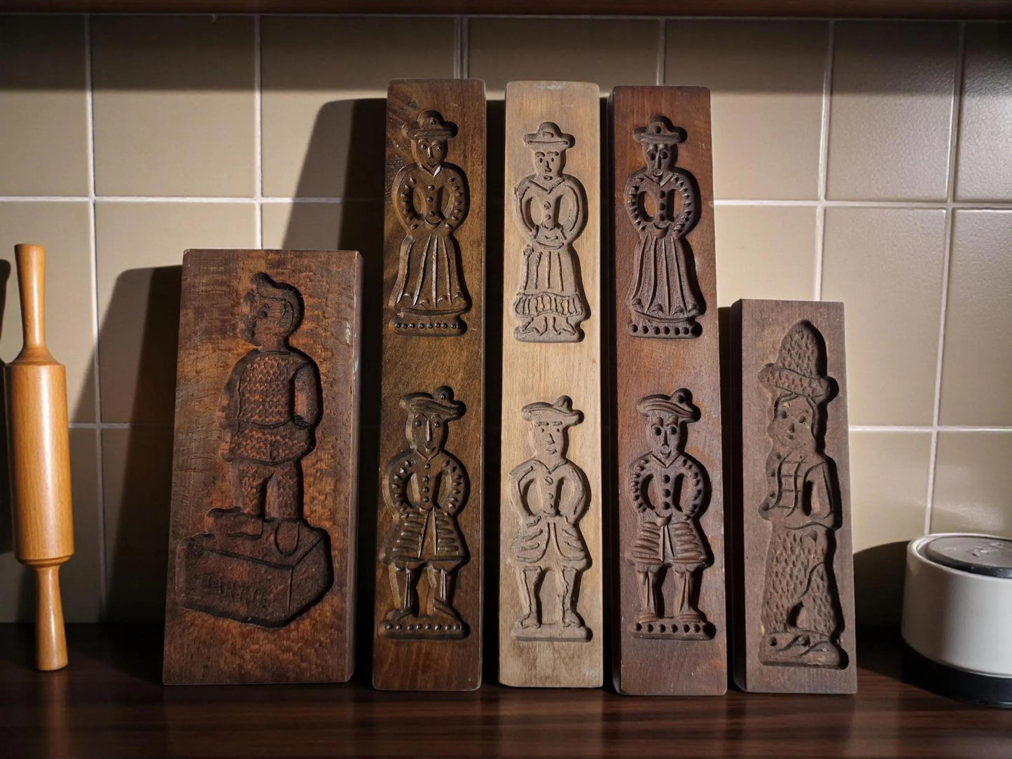 Antique Dutch Speculaas Bartje Cookie Mold Set baking shelf boards set vintage delft kitchen