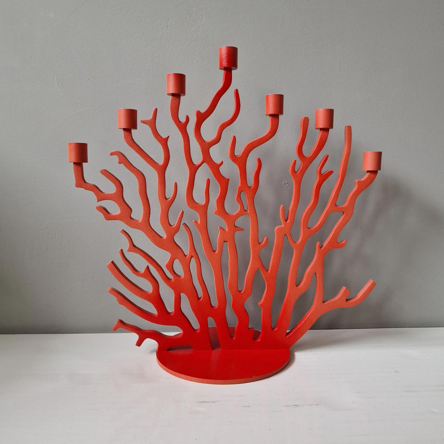 XXL Driade Kosmo Tenochtitlan Candlestick, Vittorio Locatelli, XL Red Metal Coral Design, perfect condition