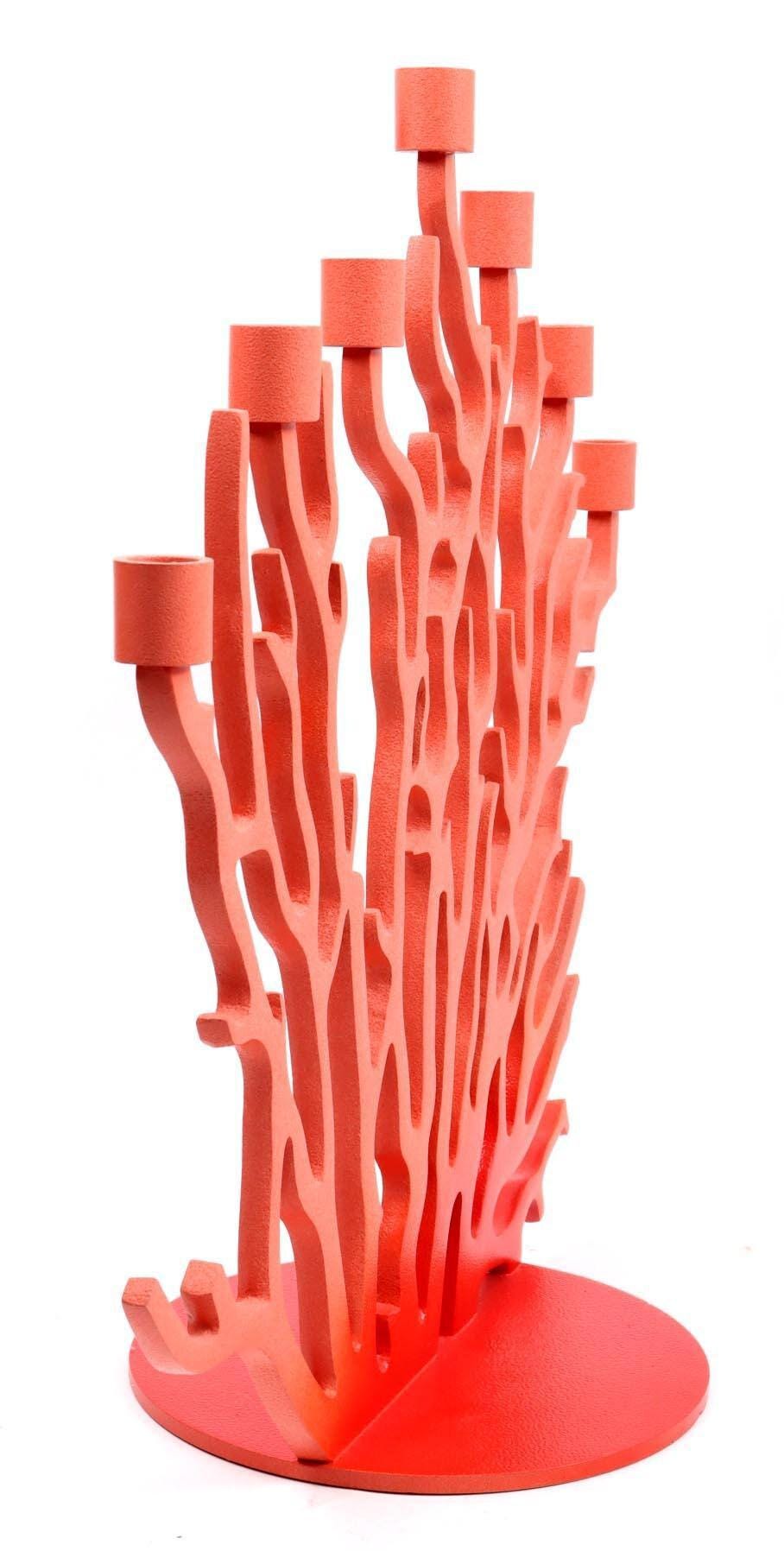 XXL Driade Kosmo Tenochtitlan Candlestick, Vittorio Locatelli, XL Red Metal Coral Design, perfect condition